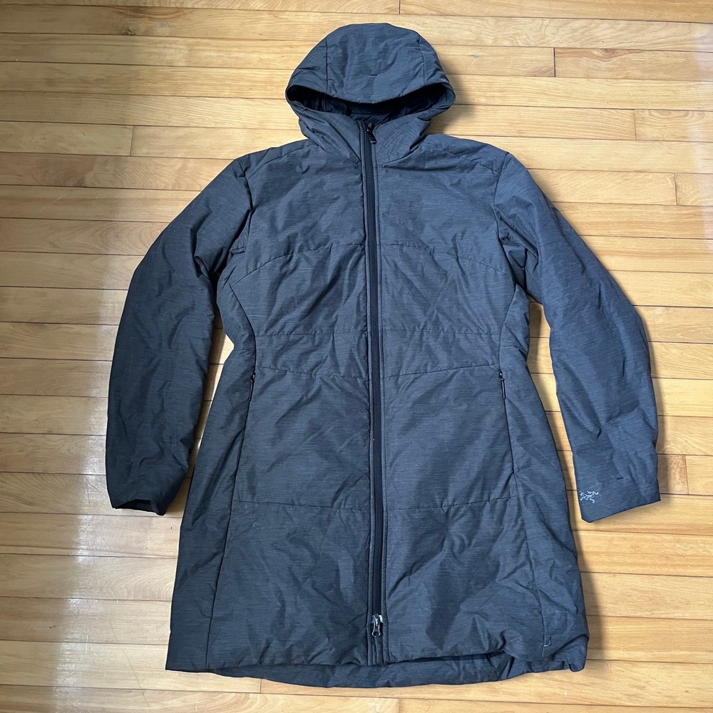 Arcteryx Patera Parka Womens Charcoal Grey Insulated Hooded Long Coat Heathered